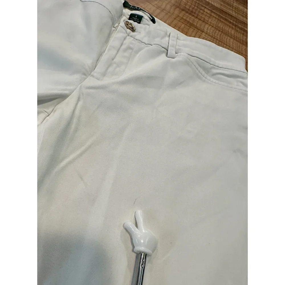 Lauren Ralph Lauren Womens White Straight Leg Pants Cotton Blend Size 4